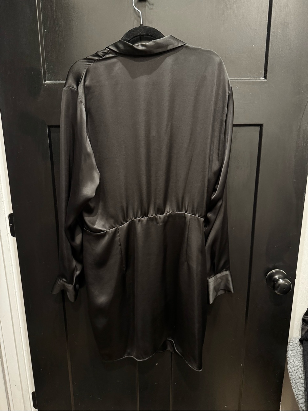 ZARA Black Satin Wrap Dress XXL NWT Collared Draped Mini Long Sleeve - Picture 5 of 6